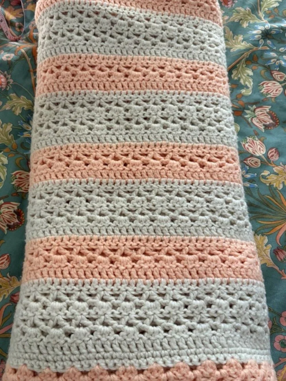 Vintage Handmade Crochet Blanket Afghan Multicolor Stripes 68 X 50 Pink Ivory